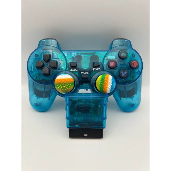Playstation 2 Clear Blue Remote Wireless Controller - Picture 1 of 3